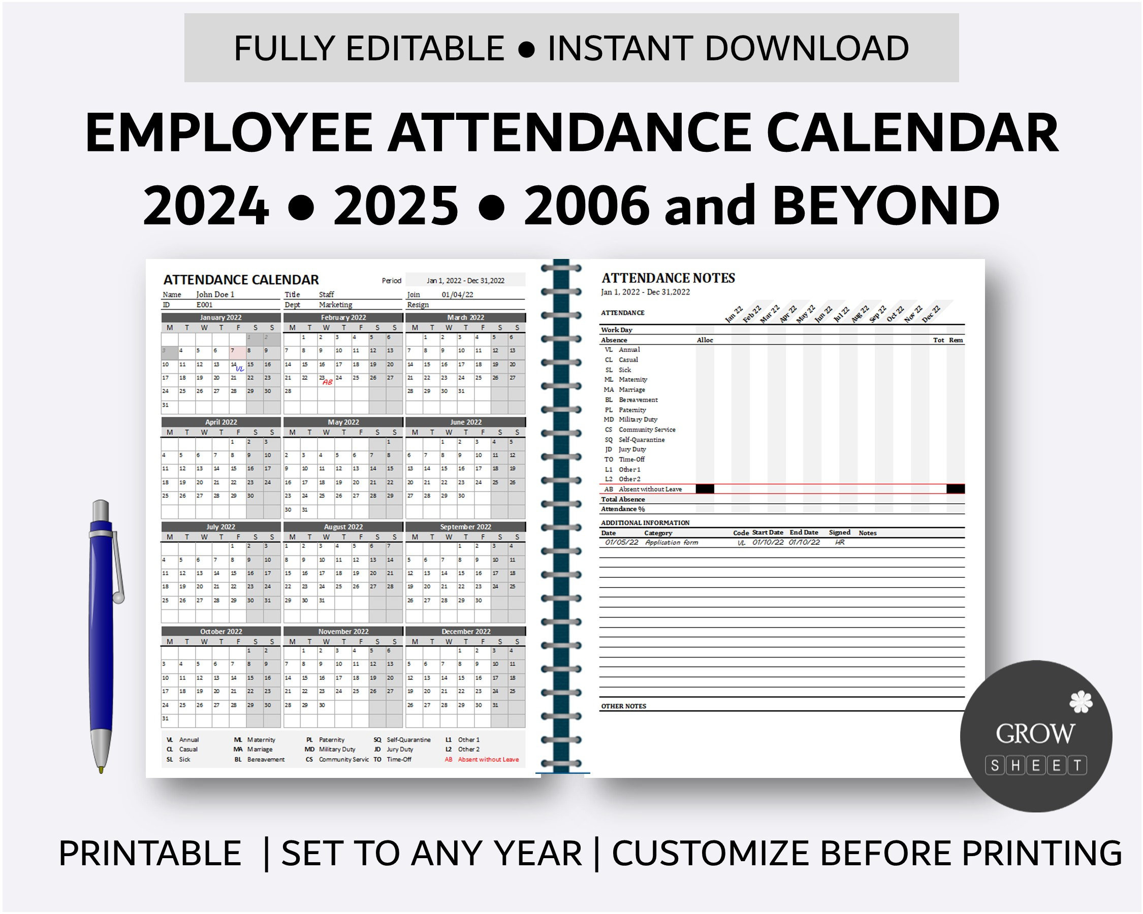 Printable Employee Attendance Calendar Custom Attendance Calendar inside 2025 Attendance Calendar Printable