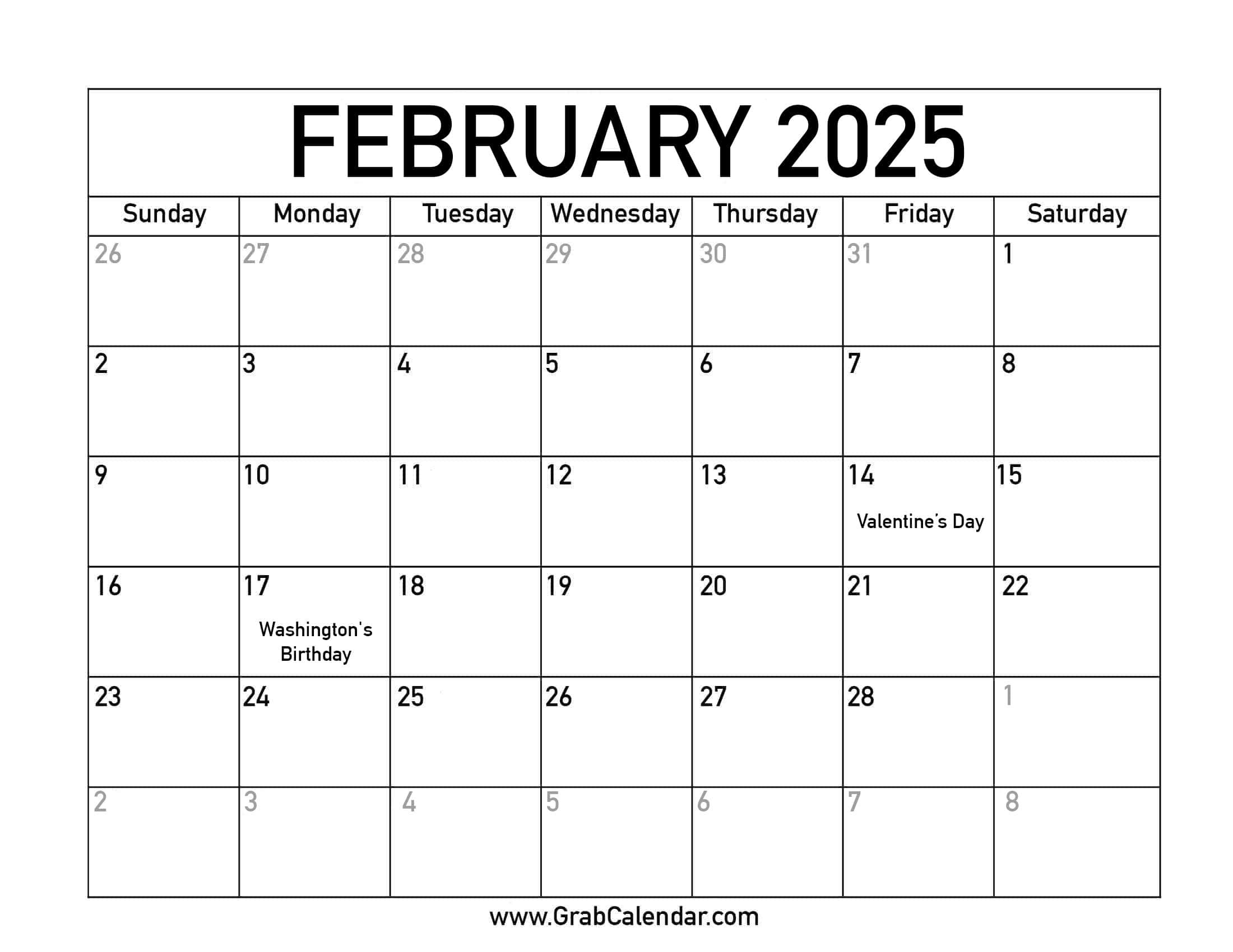 Printable February 2025 Calendar inside Free Printable February 2025 Calendar With Holidays