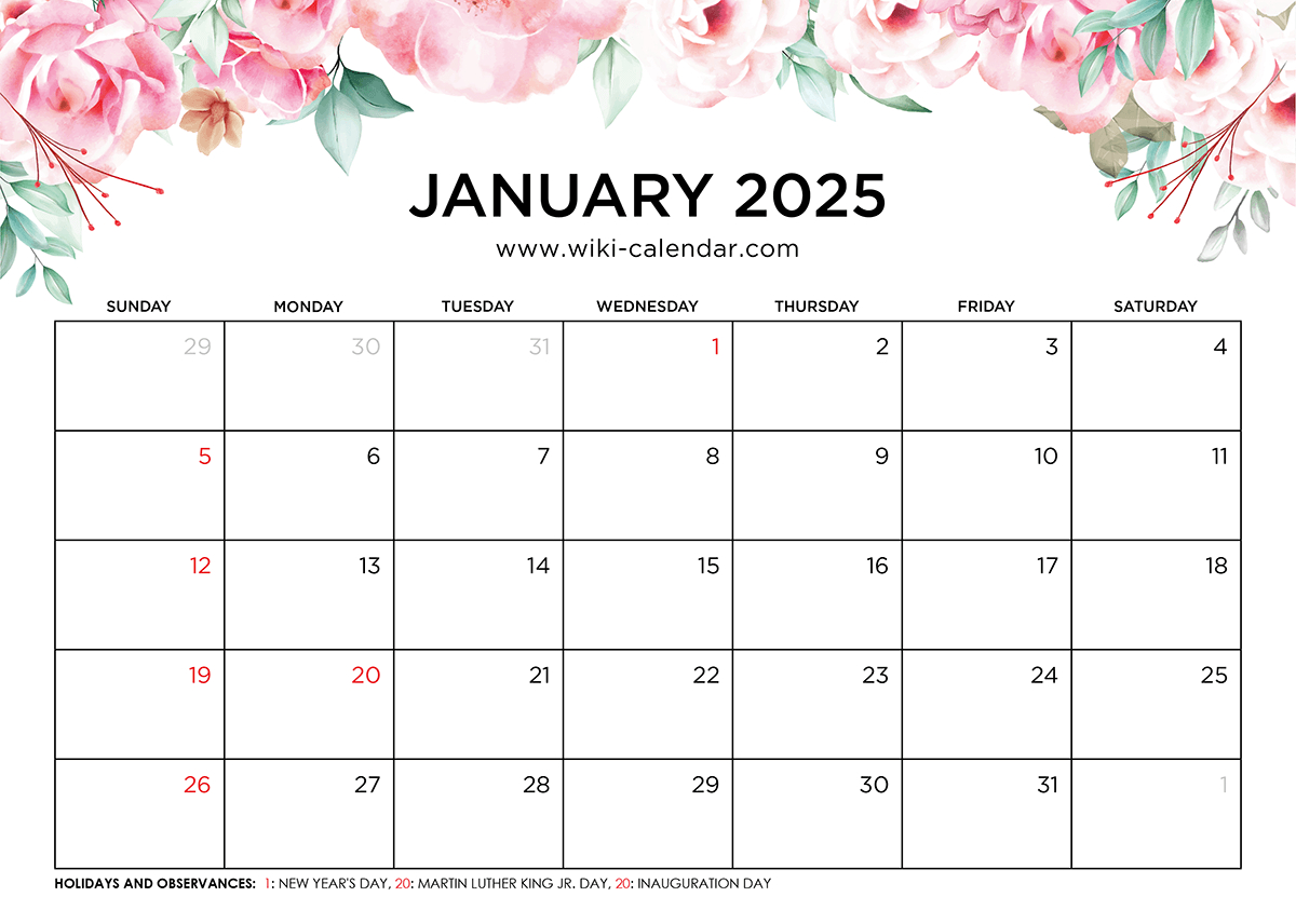 Printable January 2025 Calendar Templates With Holidays pertaining to Wiki Calendar 2025 Printable