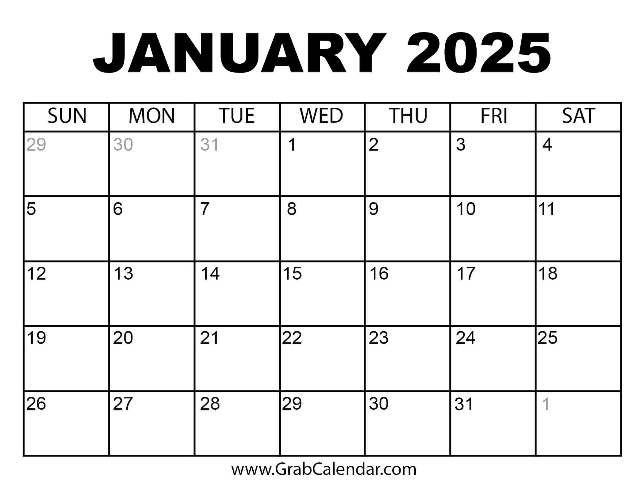 Printable January 2025 Calendar throughout December 2024 January 2025 Calendar Printable