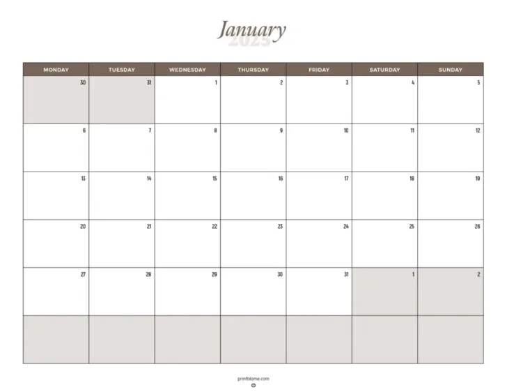 Calendar Template January 2025 Printable