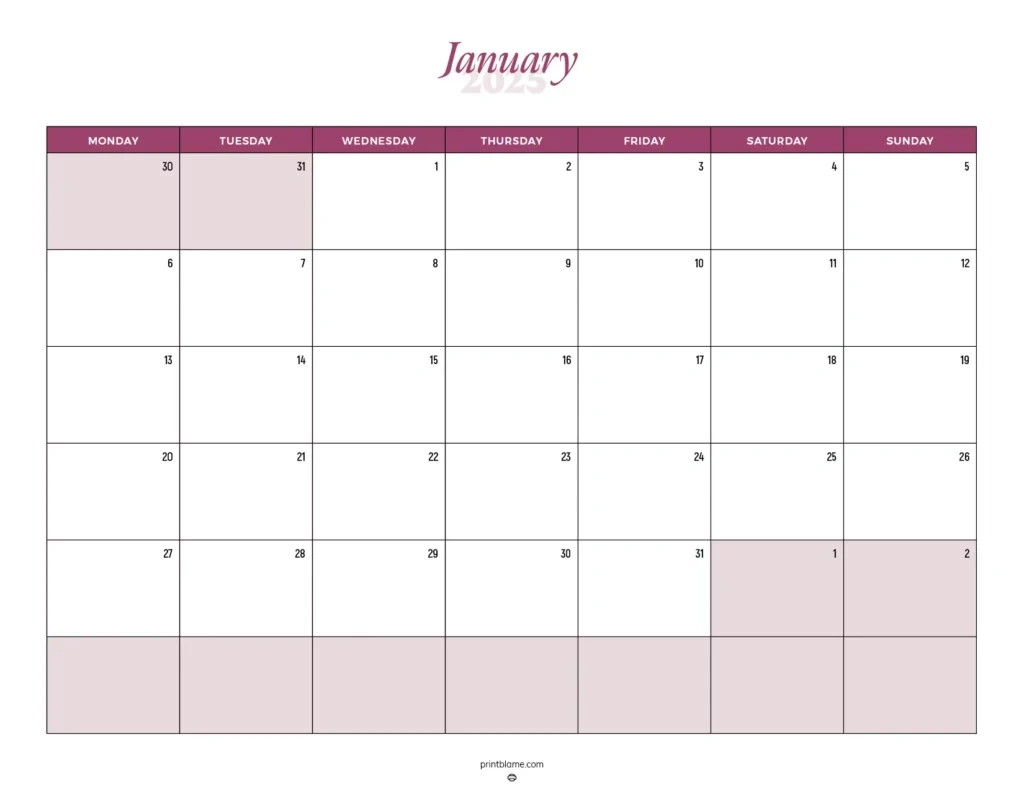 Printable January 2025 Calendars | Free Pdf Downloads intended for Fitness Calendar 2025 Printable