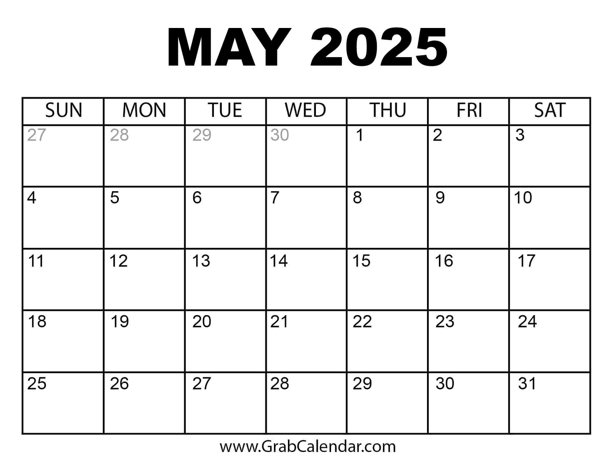 Printable May 2025 Calendar inside August 2025 May 2025 Calendar Printable