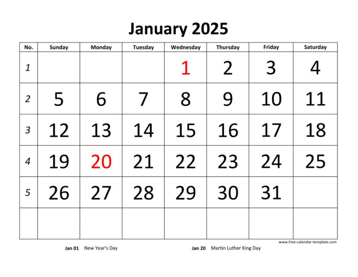 Free Printable Calendar Template 2025