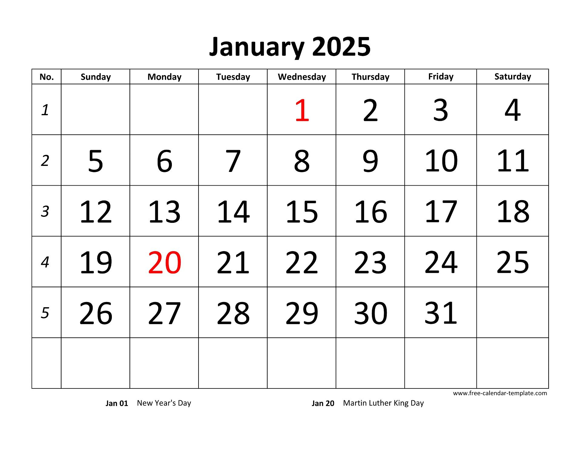 Printable Monthly Calendar 2025 | Free-Calendar-Template throughout Printable Monthly Calendar 2025 With Holidays