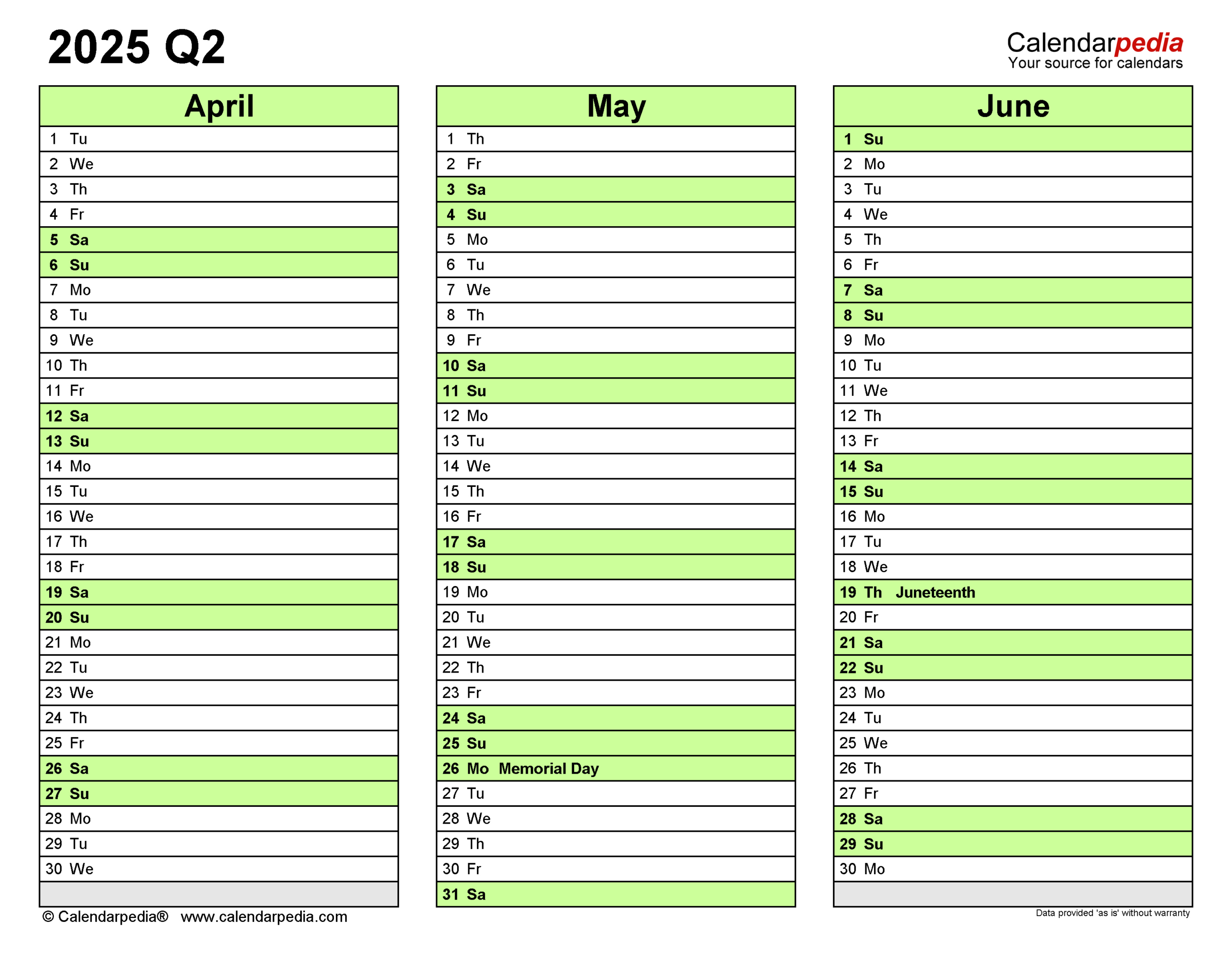 Quarterly Calendars 2025 - Free Printable Word Templates for 2025 Quarterly Calendar Printable