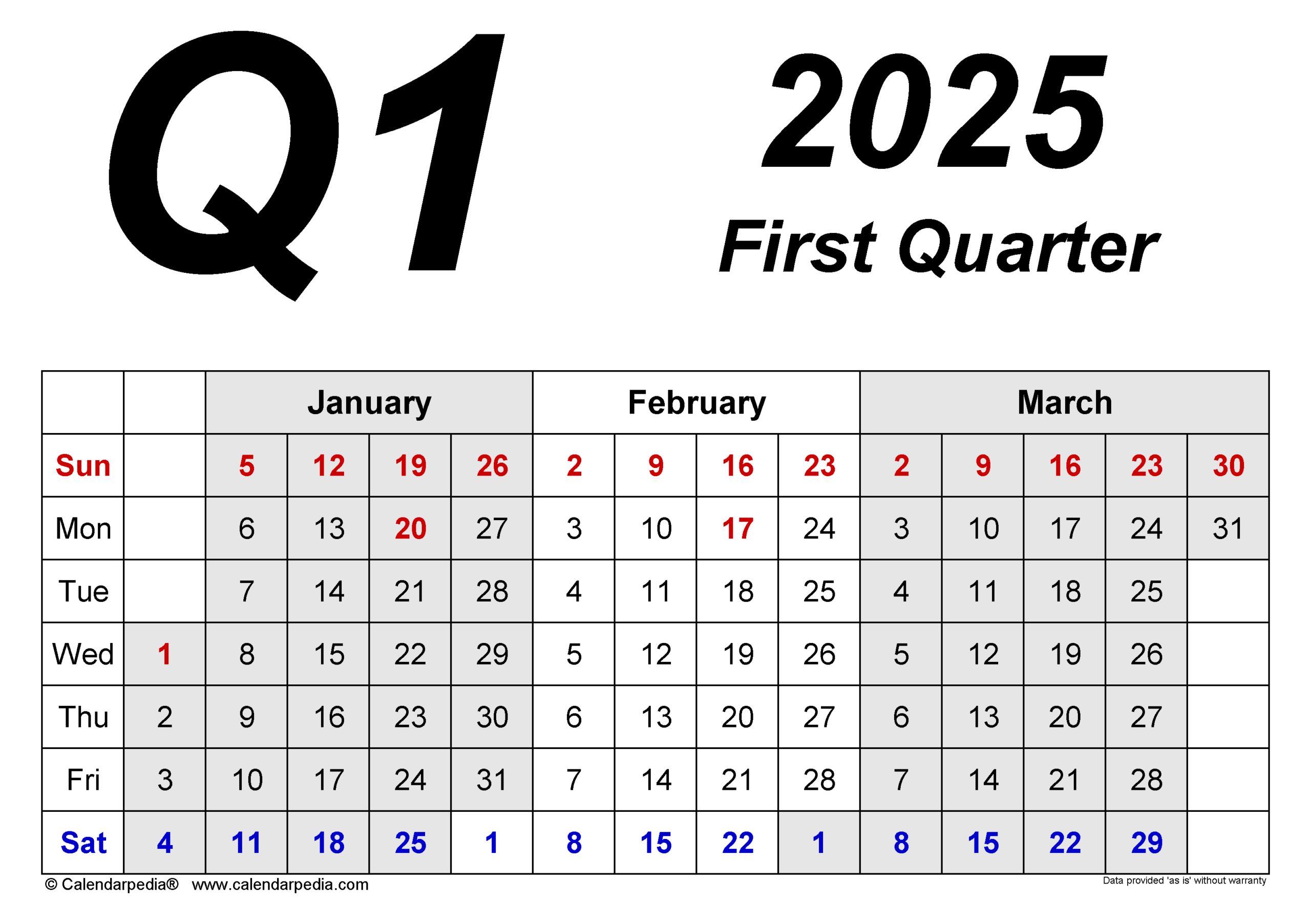 Quarterly Calendars 2025 - Free Printable Word Templates throughout 2025 Q1 Calendar Printable