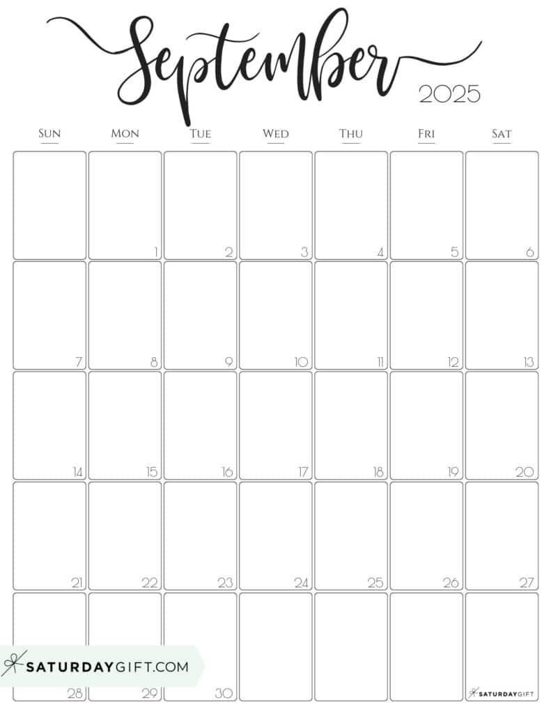 September 2025 Calendar - 20 Cute &amp;amp; Free Printables | Saturdaygift throughout September 2025 Calendar Printable Vertical