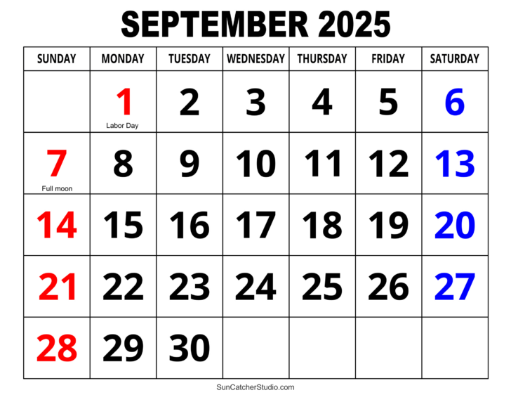 September Schedule Calendar 2025 Printable