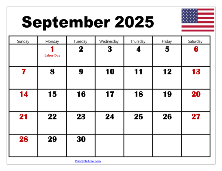 Free Printable September 2025 Calendar with Holidays