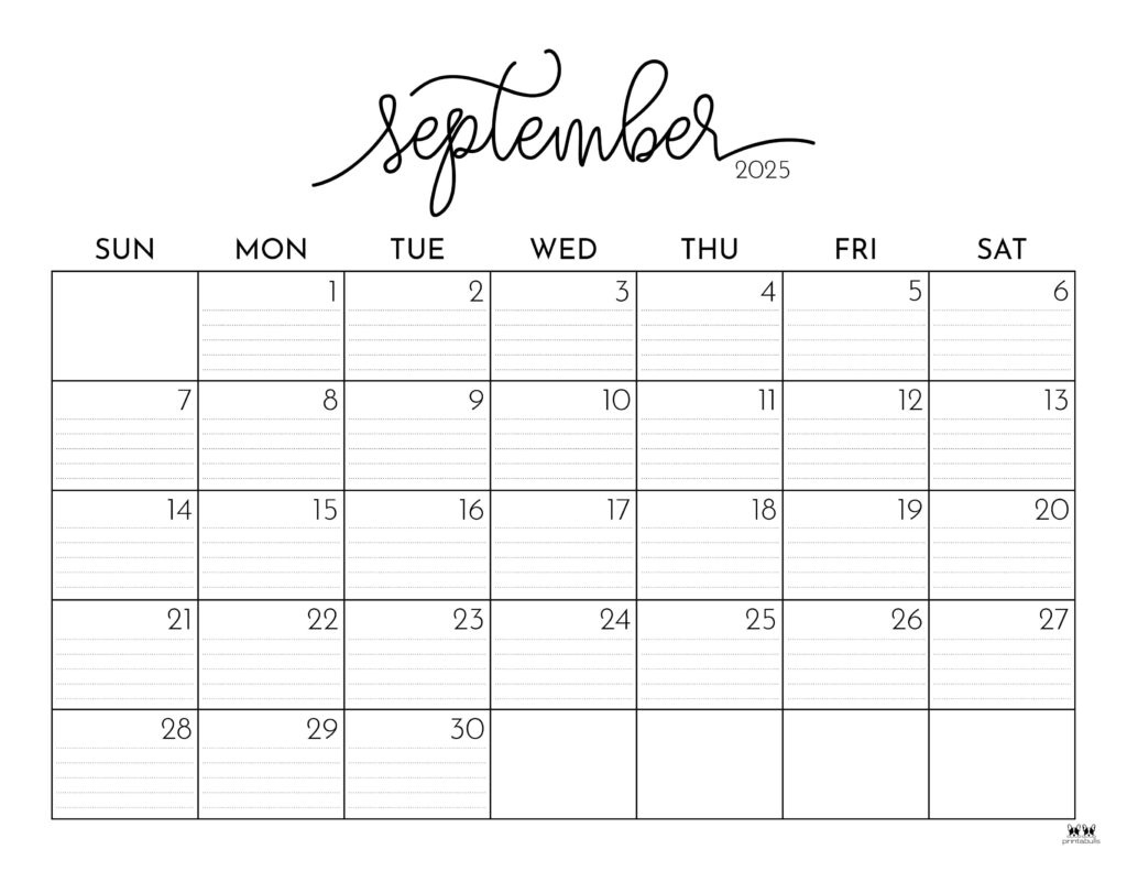 September 2025 Calendars - 107 Free Printables | Printabulls inside Sept Calendar 2025 Printable