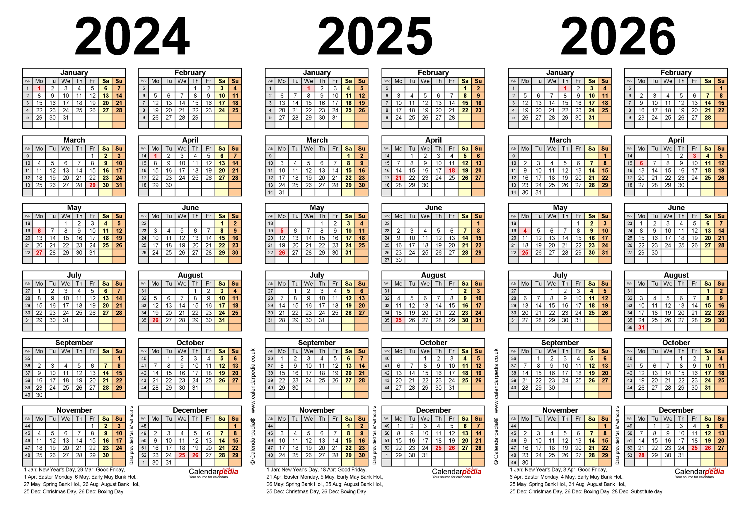 Three Year Calendars For 2024, 2025 &amp;amp; 2026 (Uk) For Pdf inside 3 Year Calendar 2024 to 2025 Printable