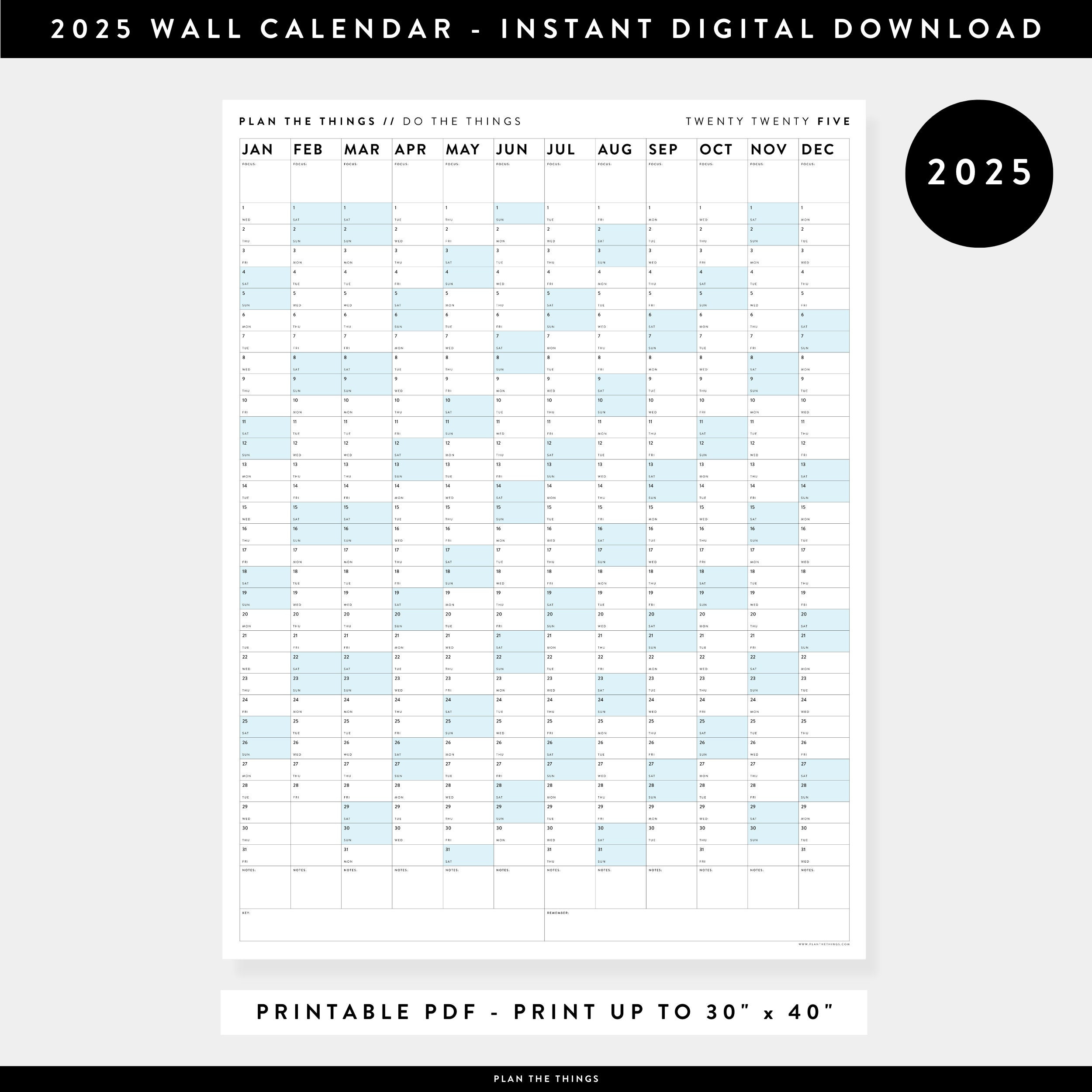 Wandkalender 2025 Zum Ausdrucken Digitale Pdf-Sofortdownload 2025 pertaining to Printable 2025 Wall Calendar