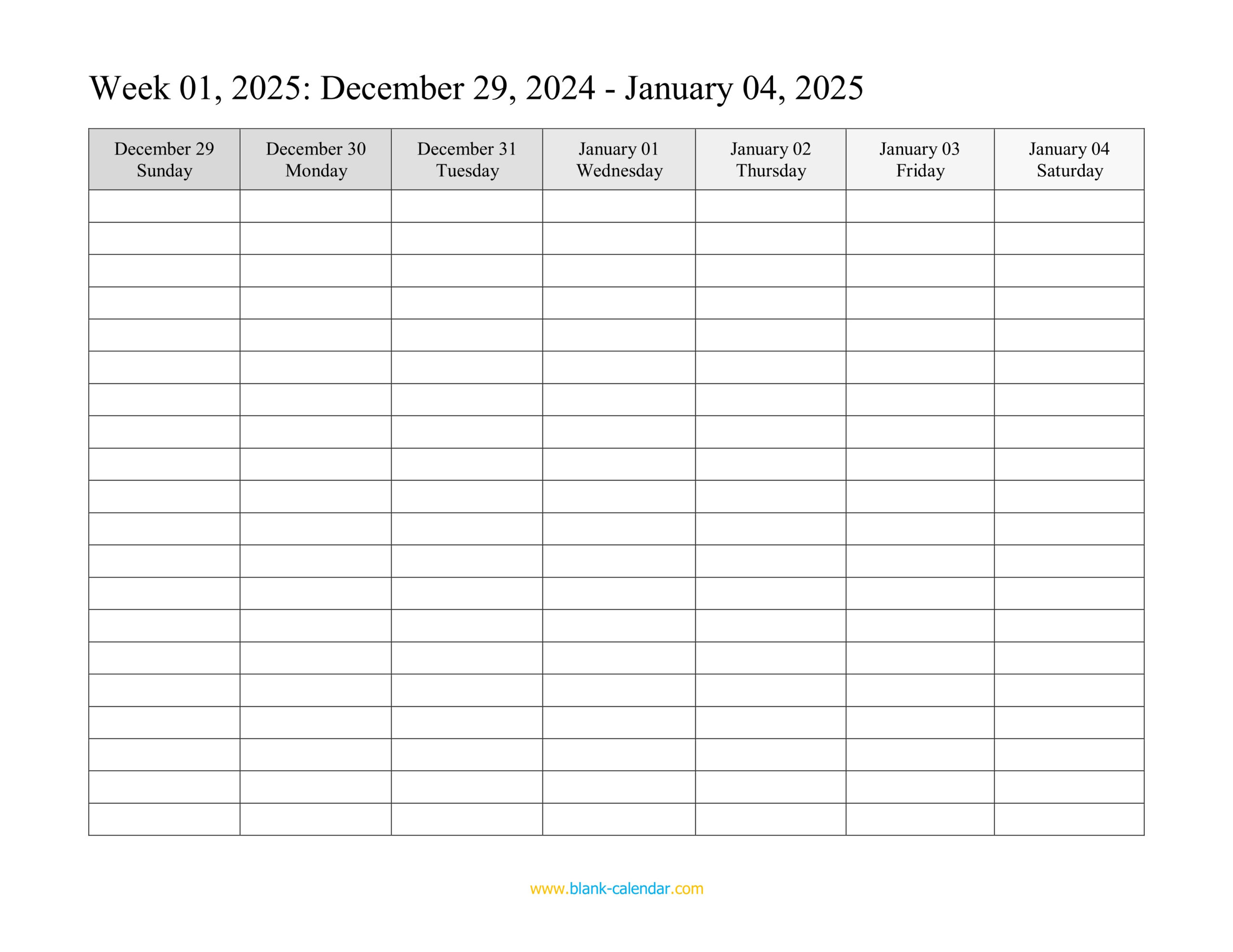 Weekly Calendar 2025 (Word, Excel, Pdf) in 2025 Weekly Calendar Printable Free