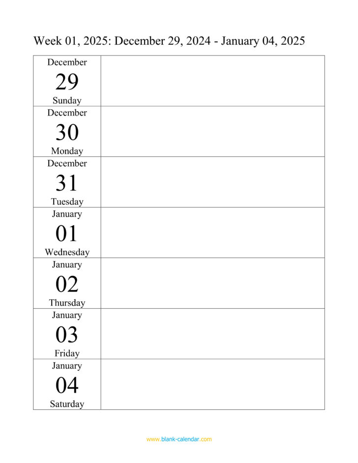 2025 Weekly Printable Calendar