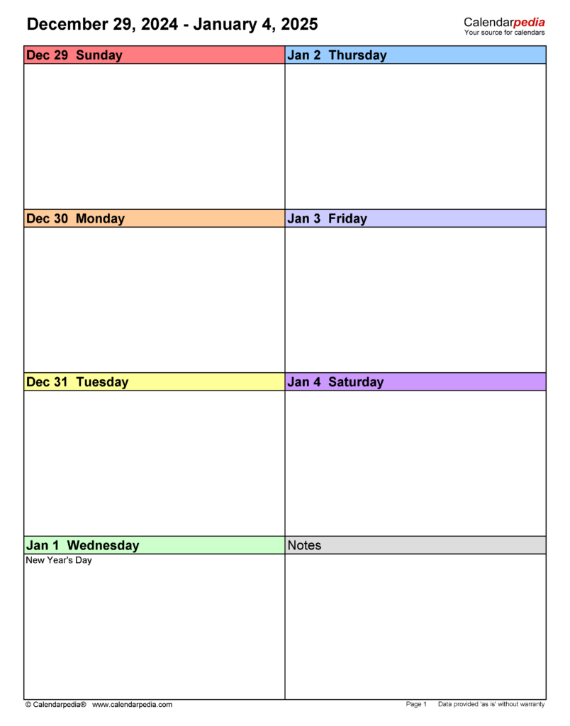 Printable 2025 Weekly Calendar Calendar 2025