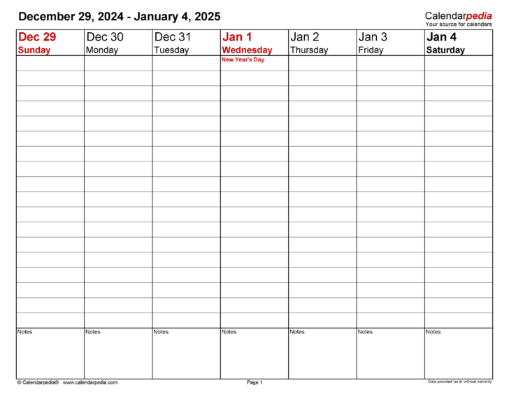 Calendar 2025 Printable Weekly