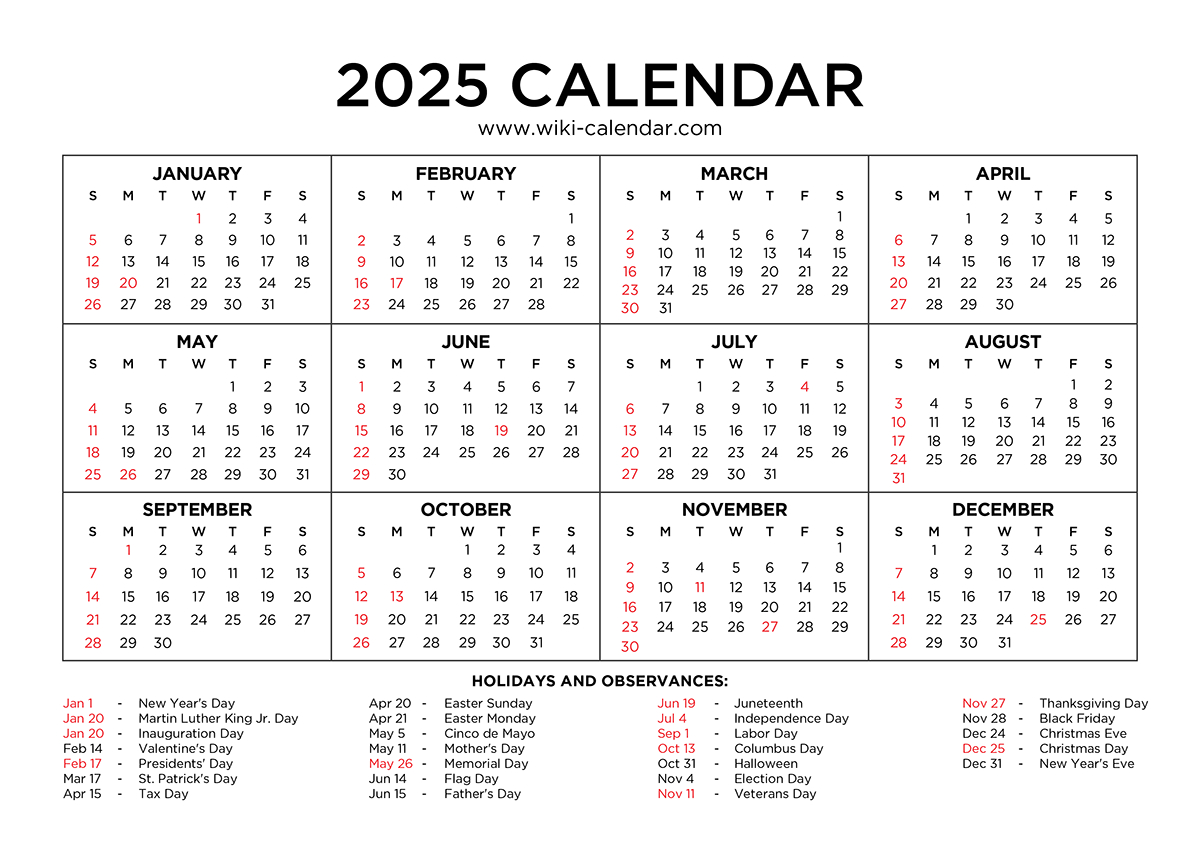 Year 2025 Calendar Printable With Holidays - Wiki Calendar within August 2025 Calendar Printable Wiki