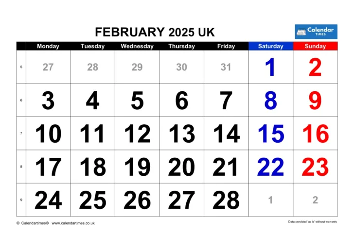 February Calendar to Print 2025