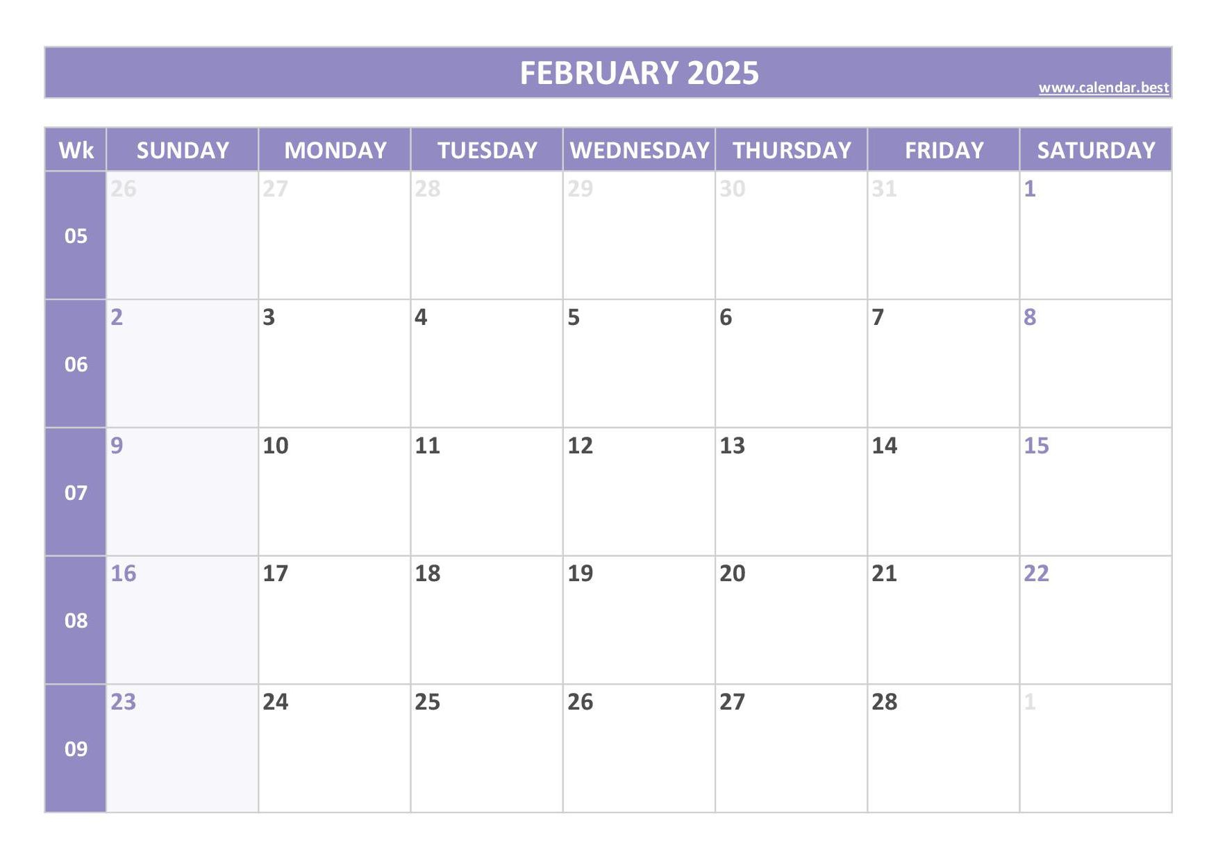 2025 Calendar With Week Numbers (Us And Iso Week Numbers) in February Calendar 2025 Numbers Printable