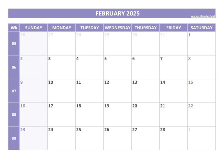 February Weekly Calendar 2025 Printable