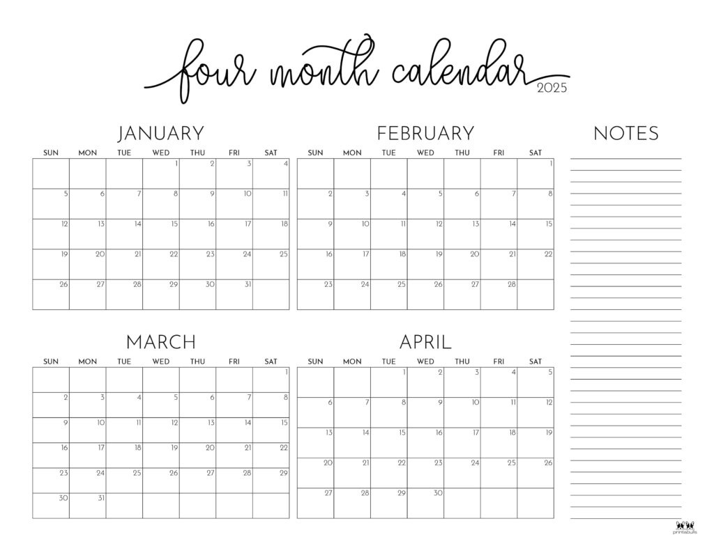 2025 Four Month Calendars - 31 Free Printables | Printabulls throughout February March April May 2025 Calendar