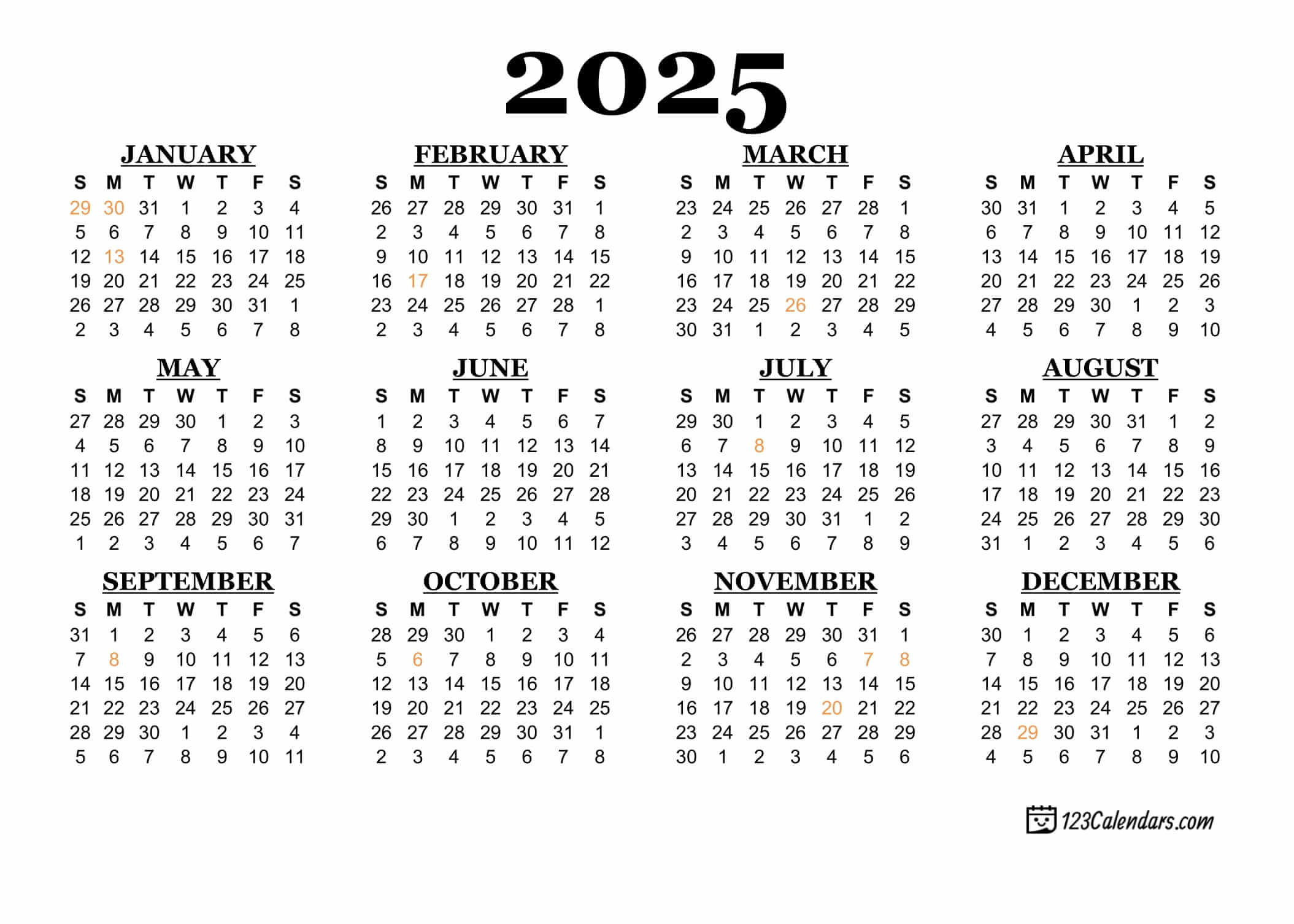 2025 Printable Calendar | 123Calendars with regard to February 2025 Calendar 123Calendars