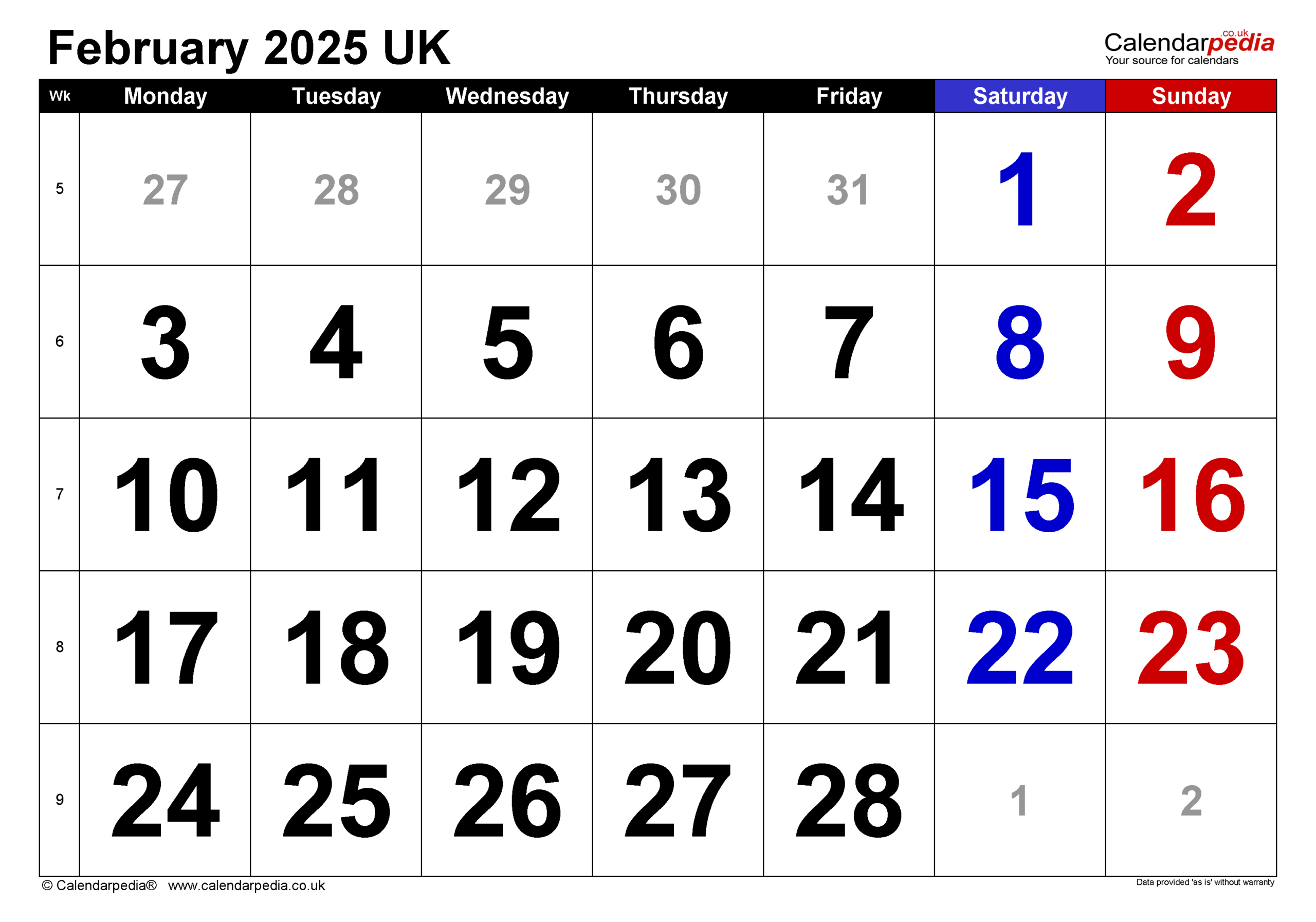 Calendar February 2025 Uk With Excel, Word And Pdf Templates for The Calendar For February 2025