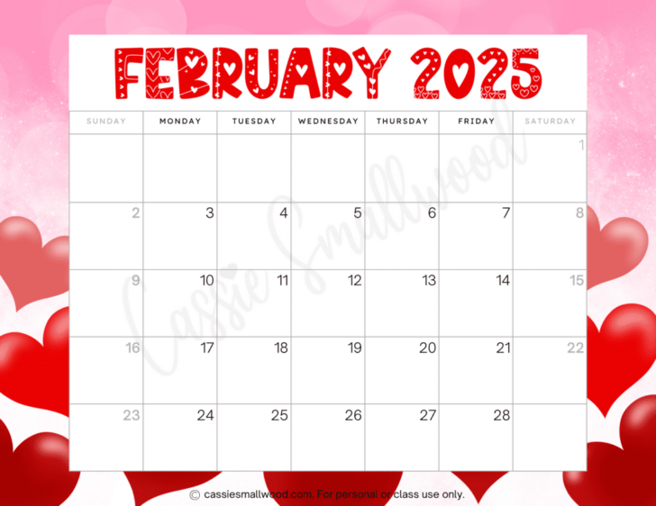 Month of February Calendar 2025 Printable