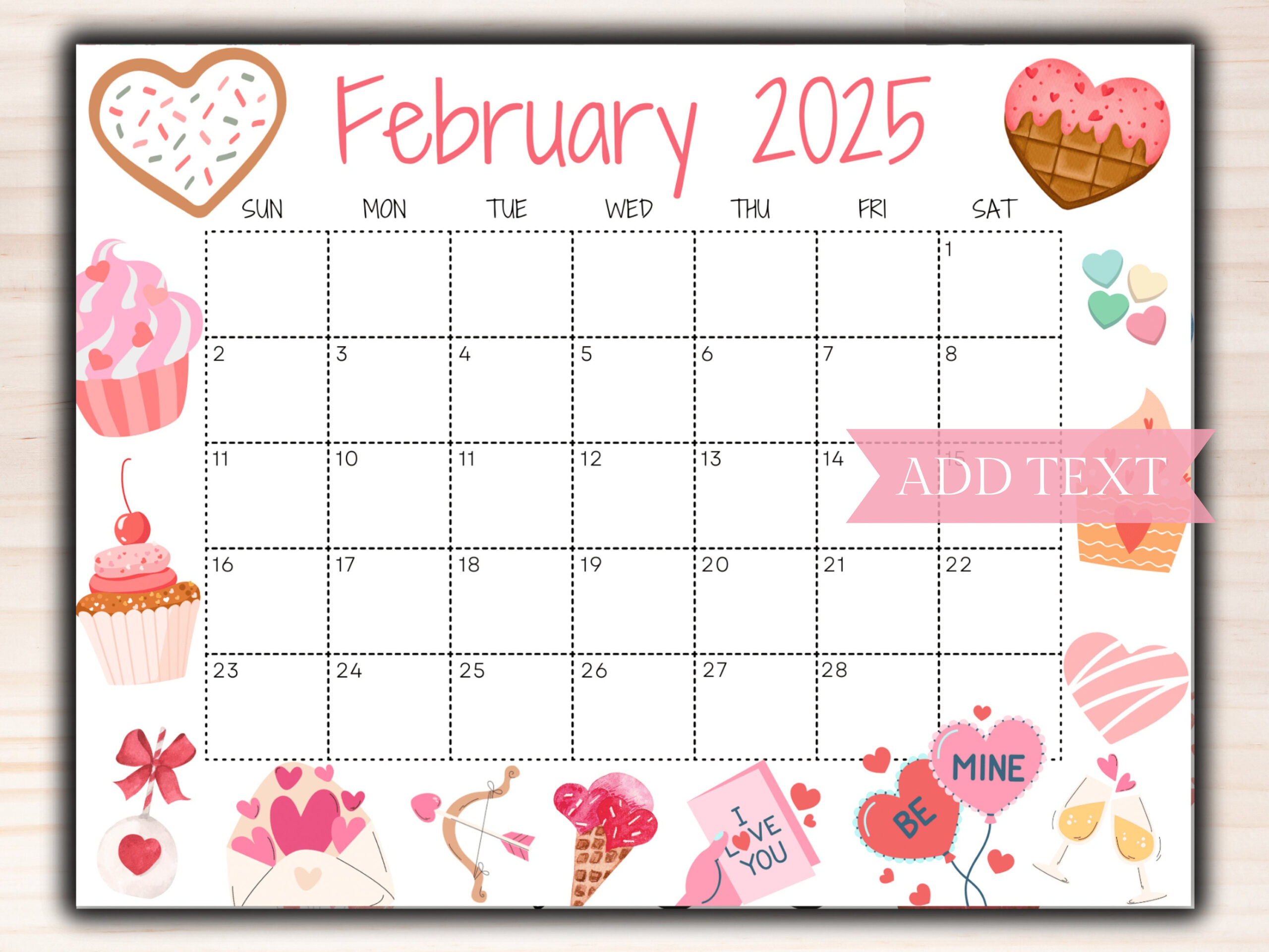 Editable February Calendar 2025, Printable Calendar 2025, Cute for Cute February Calendar 2025