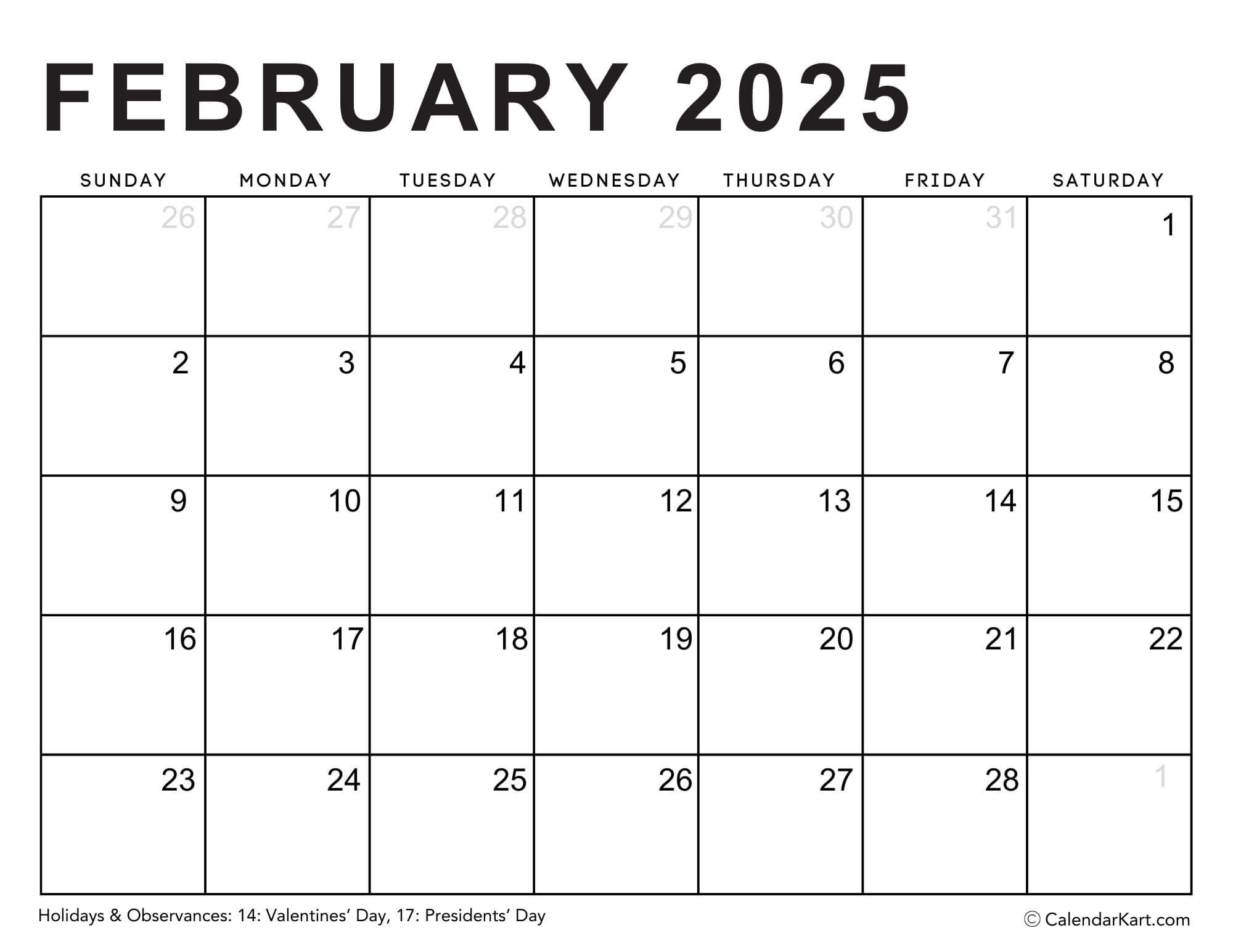 Editable Printable Calendars 2025 - Typeable Pdf - Calendarkart in February 2025 Editable Calendar