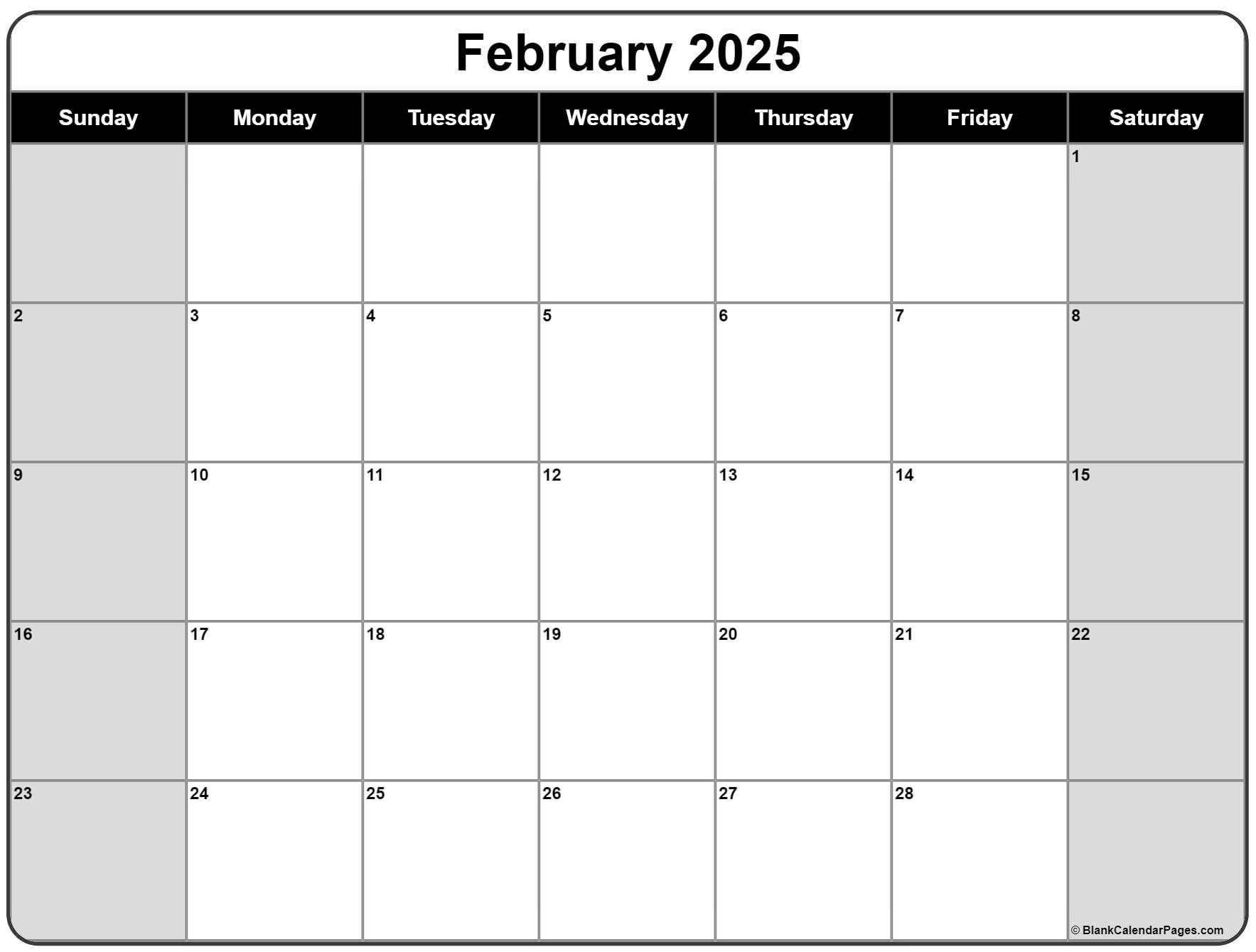 February 2025 Calendar | Free Printable Calendars for Blank February Calendar 2025