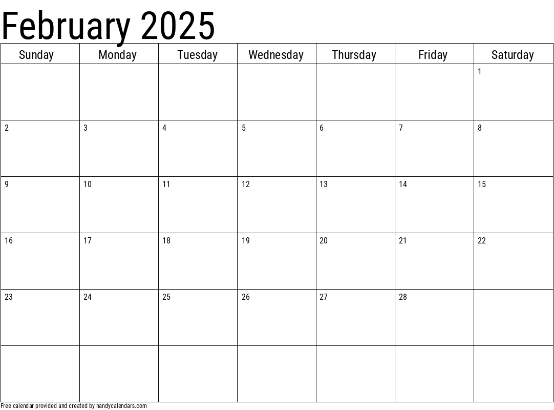 February 2025 Calendar - Handy Calendars in 2025 February Calendar