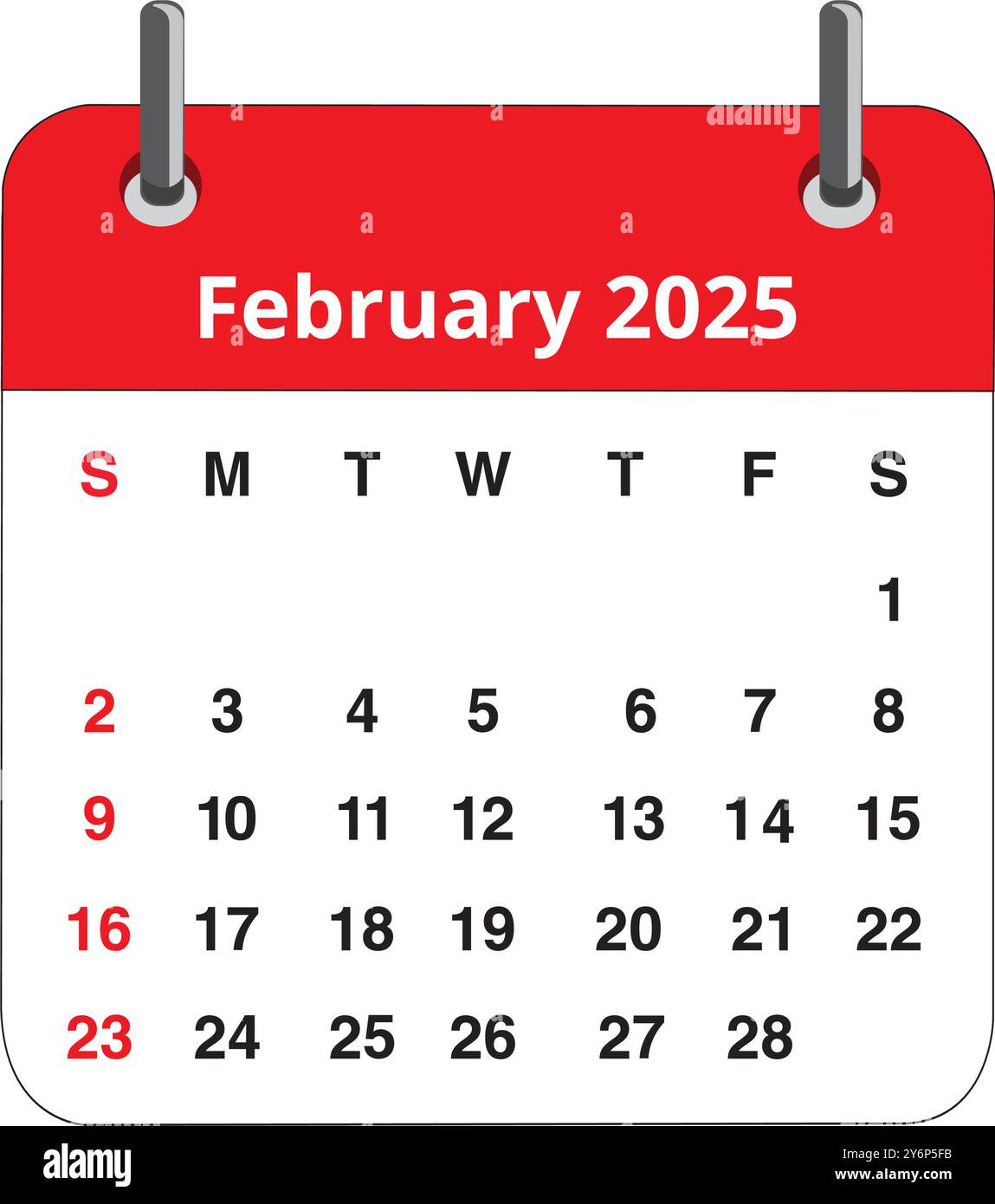 February 2025 Calendar Page Isolated On A White Background Stock throughout February 2025 Calendar Clipart