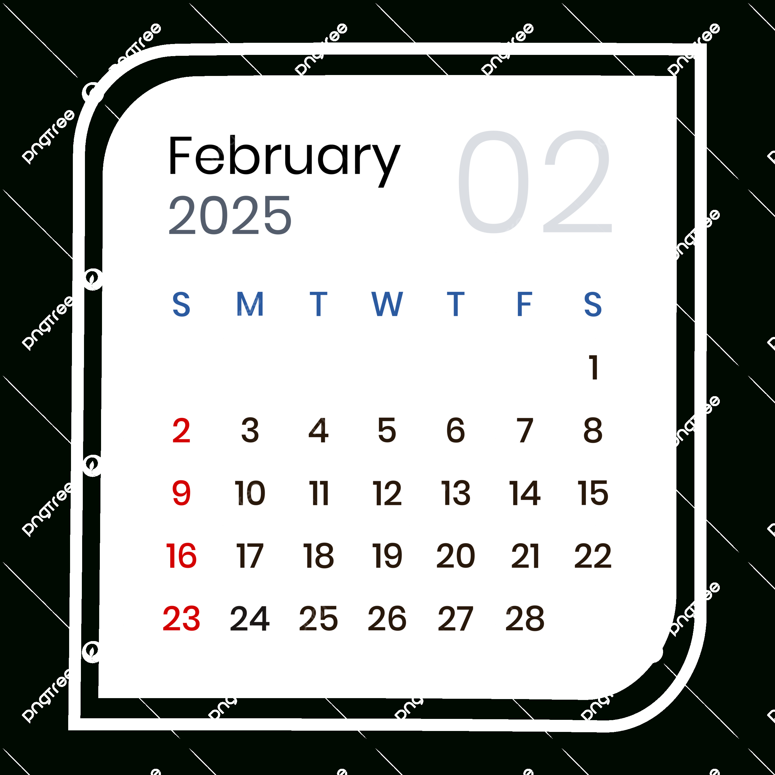 February 2025 Calendar Png Transparent Images Free Download regarding February 2025 Calendar Clipart