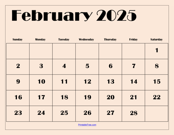 2025 Calendar of February