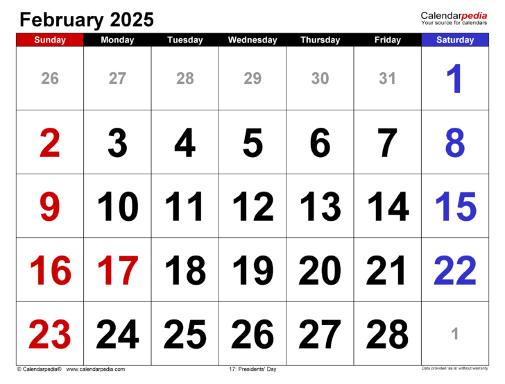 Calendar For February of 2025