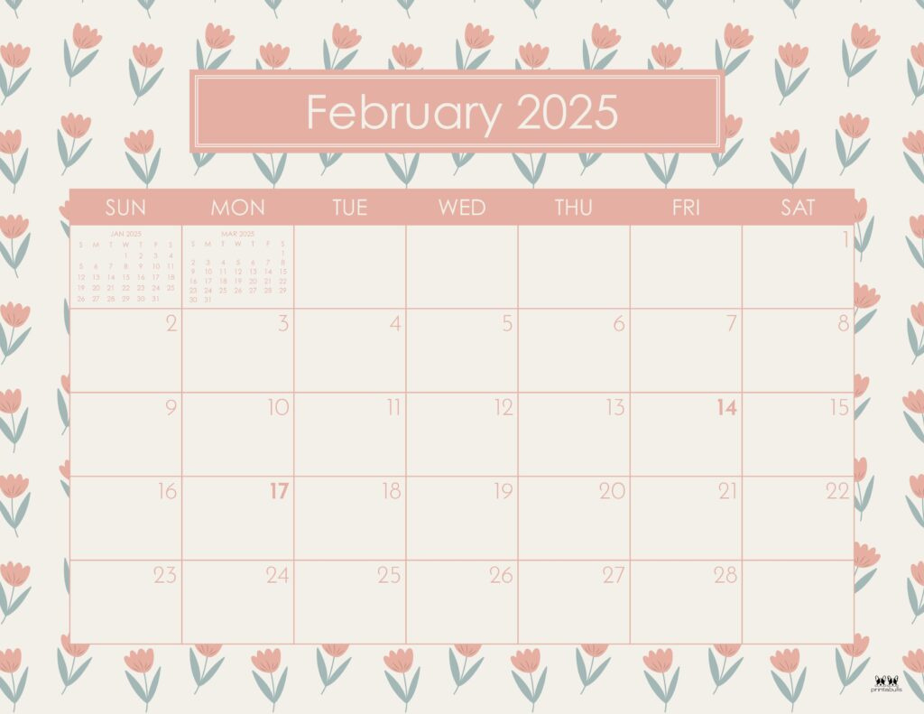 February 2025 Calendars - 107 Free Printables | Printabulls for Cute February Calendar 2025