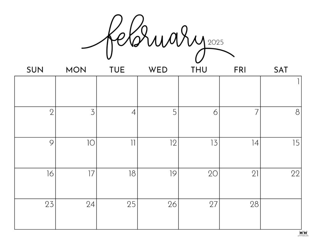 February 2025 Calendars - 107 Free Printables | Printabulls for February 2025 Calendar Images