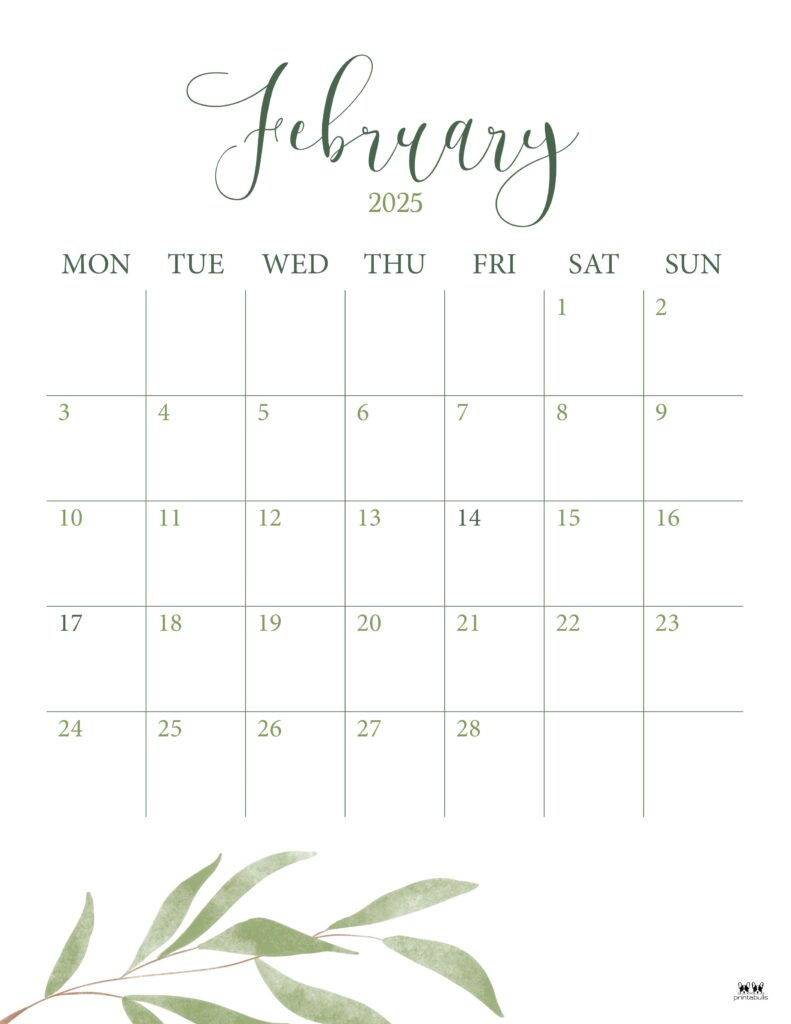 February 2025 Calendars - 107 Free Printables | Printabulls for Show Me February 2025 Calendar