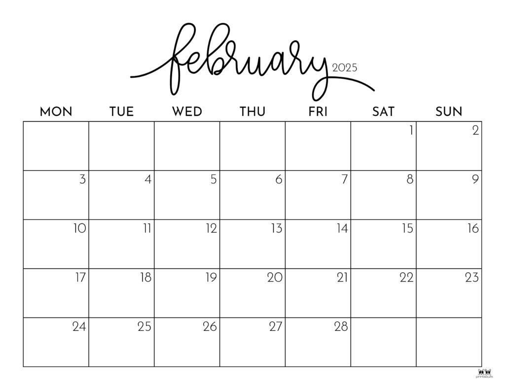 February 2025 Calendars - 107 Free Printables | Printabulls in Calendar For the Month of February 2025