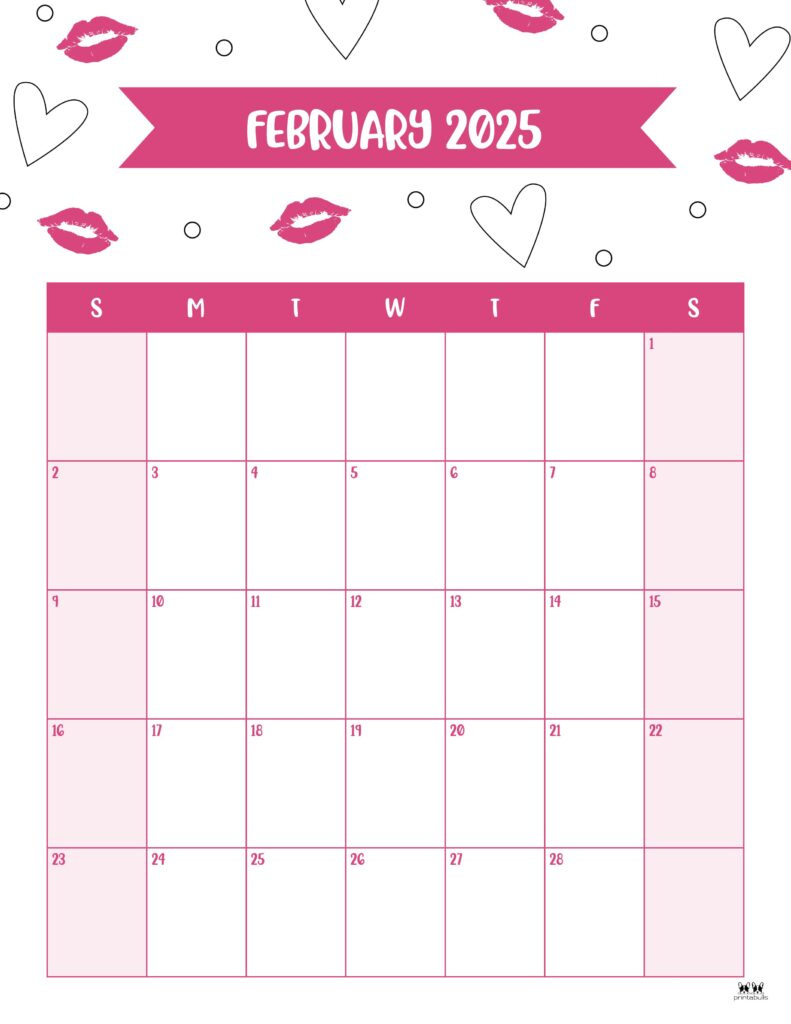 February 2025 Calendars - 107 Free Printables | Printabulls in February 2025 Calendar Vertical Printable