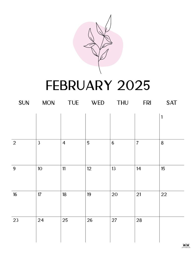 February 2025 Calendars - 107 Free Printables | Printabulls inside February 2025 Calendar Vertical Printable