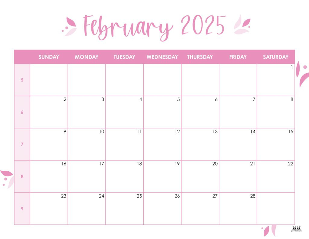 February 2025 Calendars - 107 Free Printables | Printabulls intended for Free Printable February Calendar 2025 Numbers