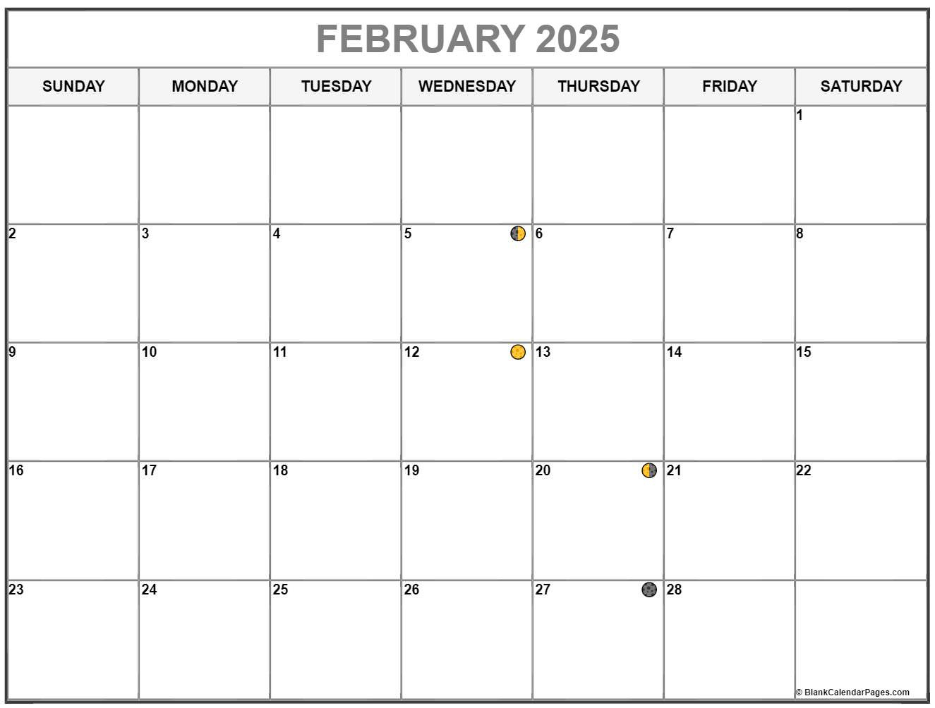 February 2025 Lunar Calendar | Moon Phase Calendar in Moon Calendar February 2025