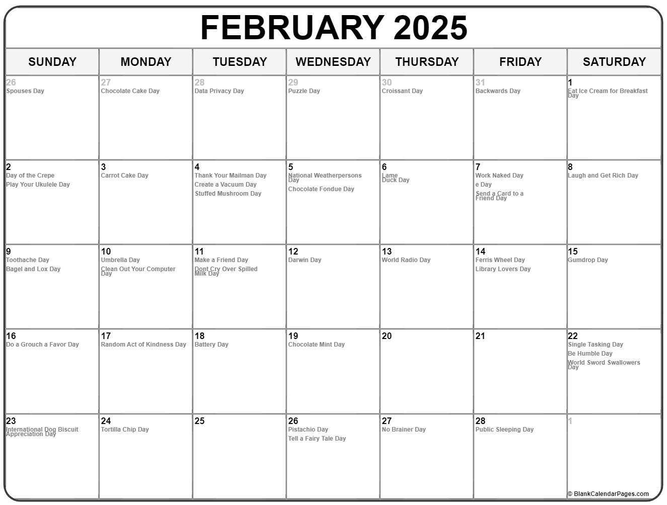 February 2025 With Holidays Calendar with regard to National Day Calendar February 2025