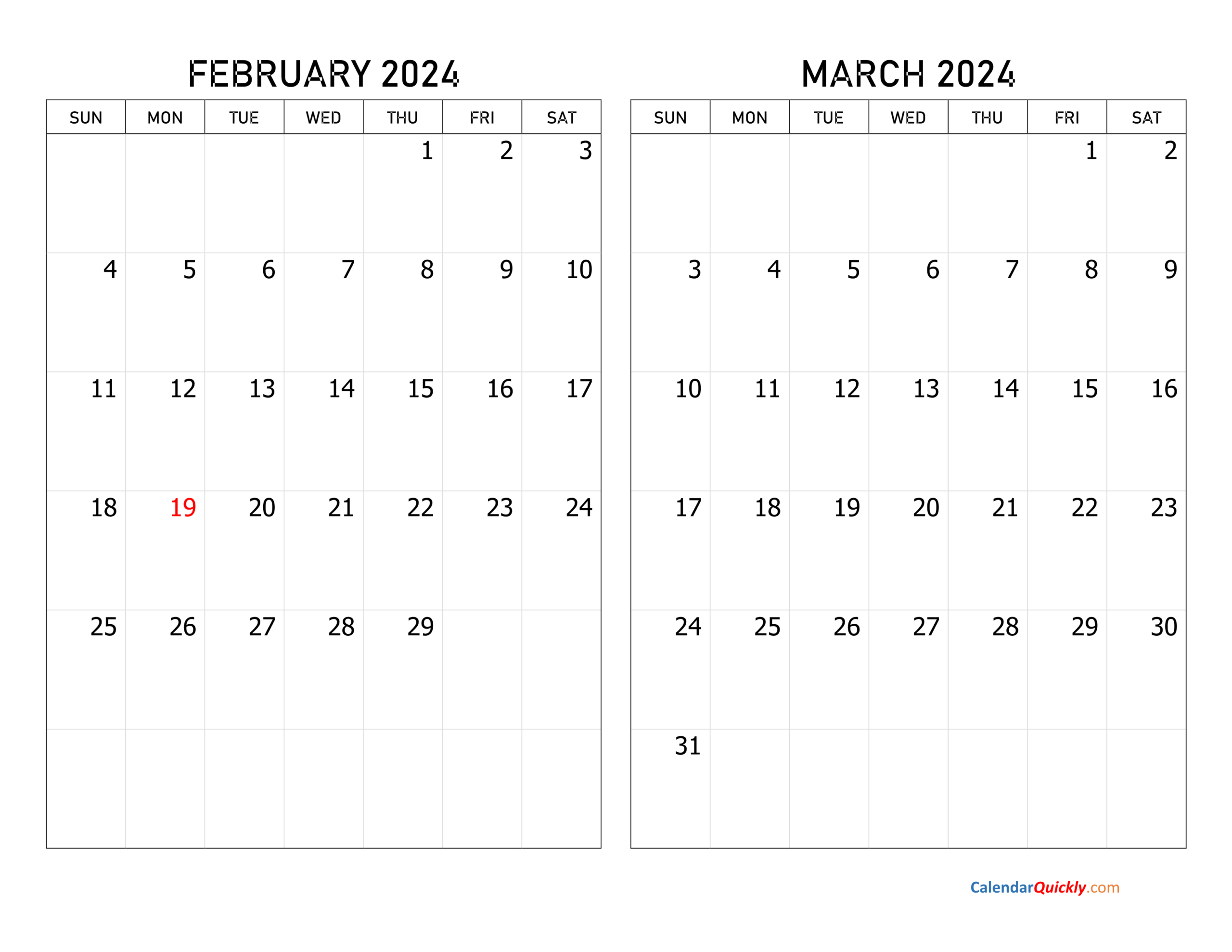 February And March 2024 Calendar | Calendar Quickly inside February and March Calendar