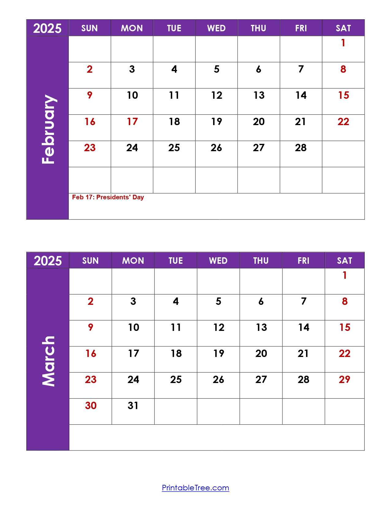 February And March 2025 Calendar Printable | Two Months Calendar in Calendar February and March 2025