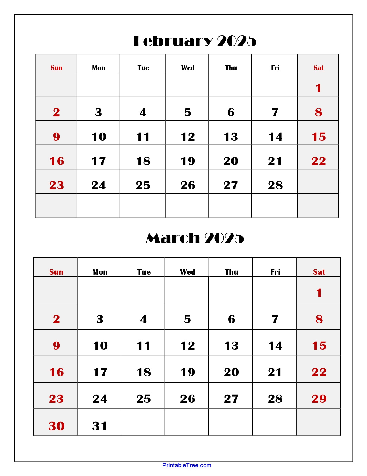 February And March 2025 Calendar Printable | Two Months Calendar regarding Printable Calendar February and March 2025