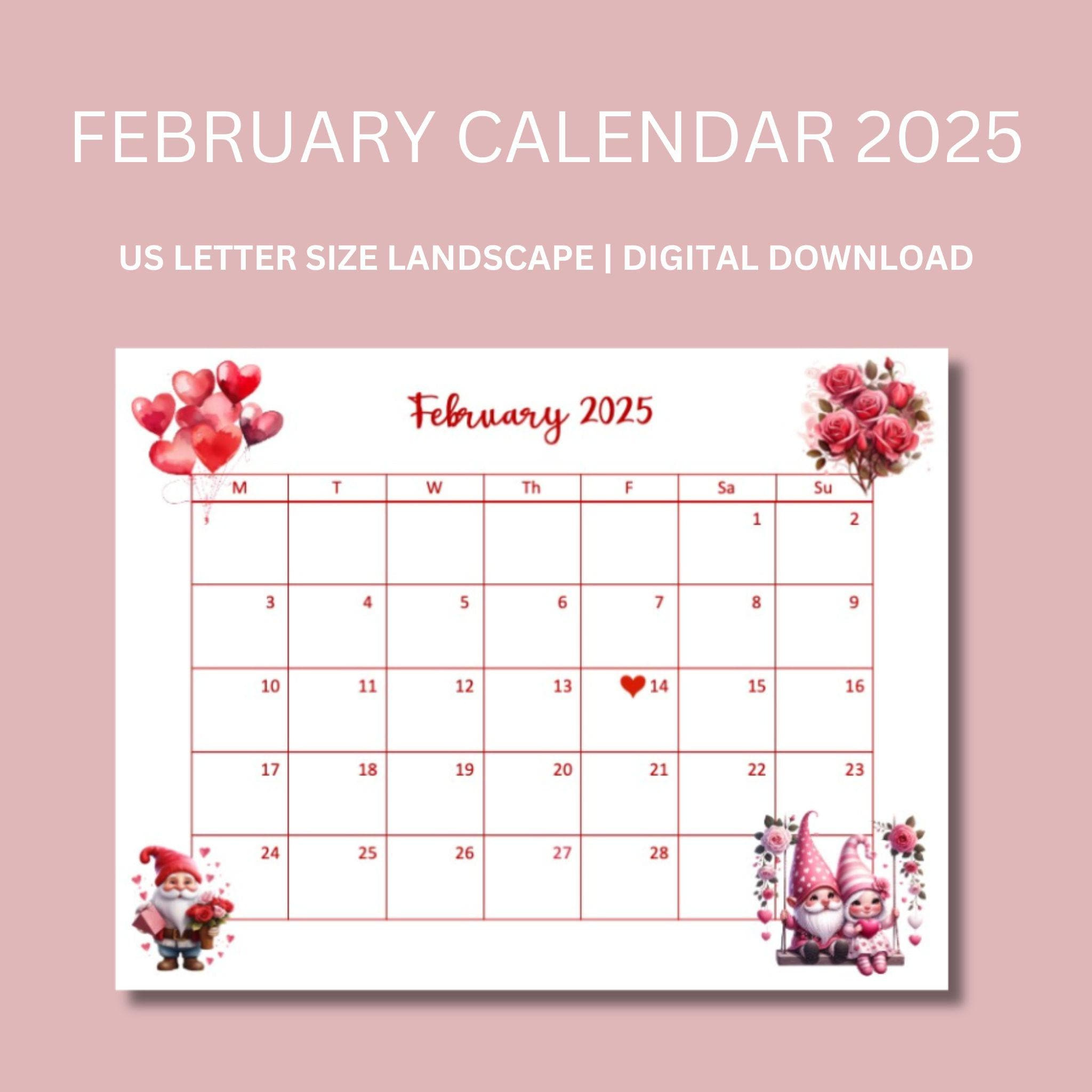 February Calendar, 2025 February Calendar, Downloadable Calendar with regard to February 2025 Calendar Valentine&amp;amp;#039;s Day